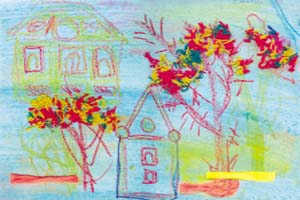 Саша Гевко, 6 лет «Осенний пейзаж» (коллаж с использованием шерстяных ниток) 